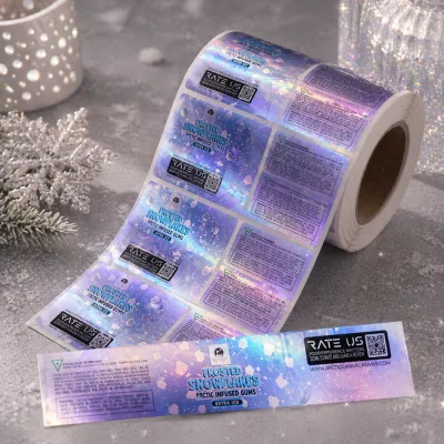 Custom Holographic Label Stickers Waterproof Rainbow Foil Packaging Labels Roll Printing
