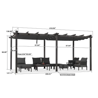 Retractable Aluminum Alloy Modern Design Waterproof All-Season Outdoor Pergola Awning Double Sun Shade Canopy Outdoor Furniture