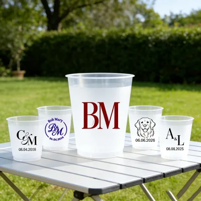 350ml Mini Wine Shot Glass Disposable Cold Drinking Plastic White Cups for Party Birthday Picnic Travel Christmas Wedding Print