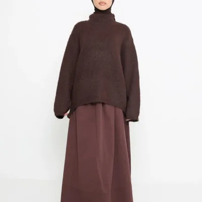 Muslim Activewear Sport Hijab Integrated Hoodie Islamitische Sportkleding Modest Loose-fitting Chocolate Wool Sweater