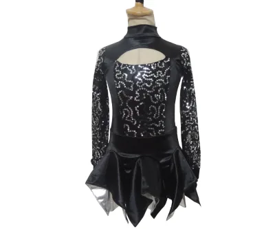 OEM Jazz Dance Costume Girls Long Sleeve Sequin Lace Dance Performance Wear Women Rhythmic Gymnastics Costume Lace Short Dress
