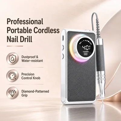 LUGX USB Coreless Nail Polishing Drill 40000RPM, Lightweight Leather Case Gel Nail Care Tool