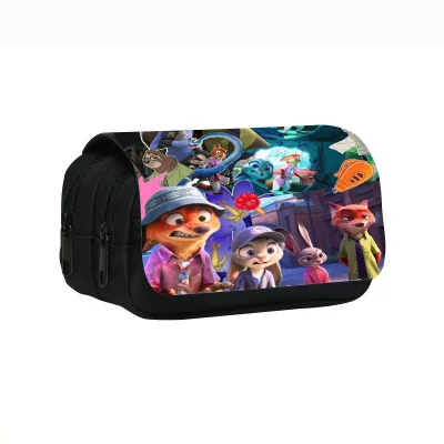 Linda Cross border Zootopia2 student double-layer flip pen bag Crazy Animal City children's storage stationery bag pencil case