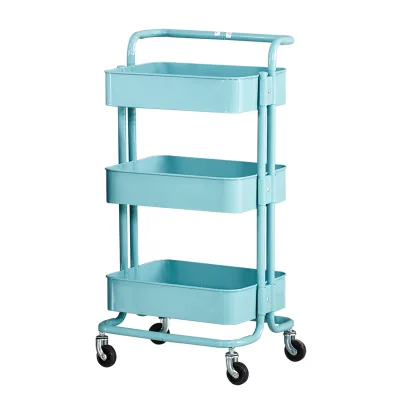 Kitchen Vegetable Trolley Utility Foldable Rolling Cart Multi-purpose 3 Tiers Steel Movable Storage Metal Home Furniture Support