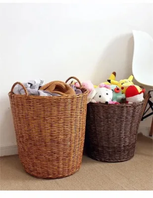 Hot Sale Foldable Brown Woven Plastic Rattan Plant Basket for Storage Plant Pot Basket Laundry Basket