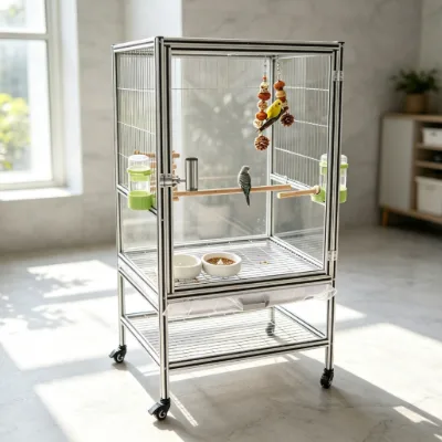 Heavy Load Aluminum Profile Parrot Aviary Weatherproof Bird Cage With Acrylic Panels for Long Term Parrot Rearing