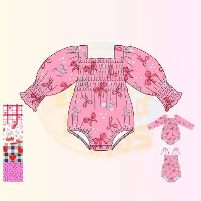 KERUI Pink Valentine's Day Series Bubble Sleeve Swimsuit Romper Girl Baby One Piece Swimsuit Full Body Kids Swimwear