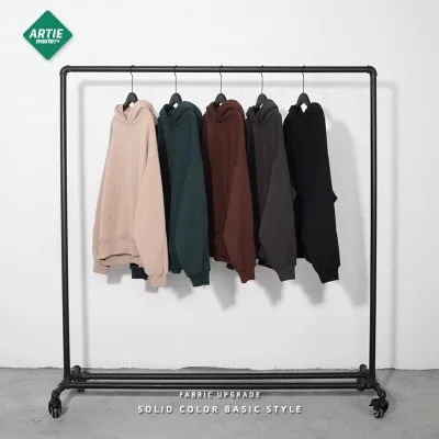 2024 Autumn Winter Men's Trendy Brand Sweatshirt Solid Color Patchwork Fleece Lined Hoodie European American Basic Blank Style