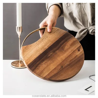 Customized Natural Acacia Wooden Cutting Board with Stainless Steel Handle