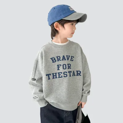Hai Ma's Unisex Children's Printed Letter Pattern O-Neck Polyester/Cotton Breathable Casual Big Pullover Hoodie Autumn Sweater
