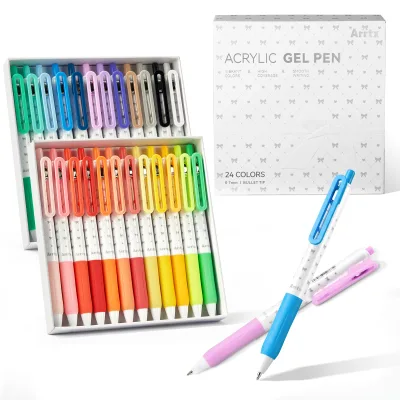 24 Colors Set Acrylic Paint Pens Premium 0.7mm Single Bullet Tip Journal Gel Markers Non-Toxic Water-Based Medium Art Drawing