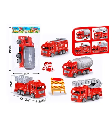 Dollartoy Promotion Cheap Plastic Toy Pull-Back Car 4-Pack Rebound Fire Truck & Mini City Car Assortment Toy Car Set
