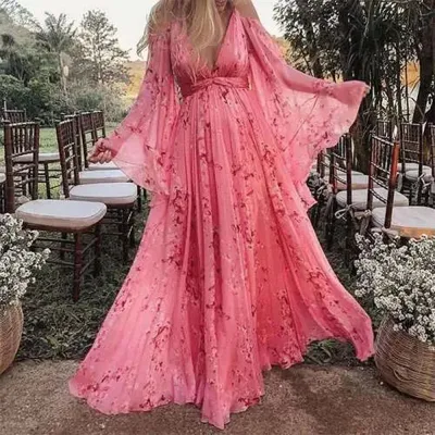 Photography Clothing Maternity Dress Photoshoot Sexy V-Neck Floral Long Dress for Maternity Clothes