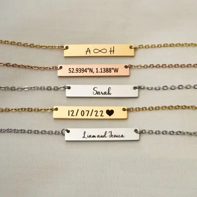 Wholesale Fashion Couple Custom Name bar Necklace for Unisex 18k Gold Plated Stainless Steel High-end Fine Jewelry for Gifts