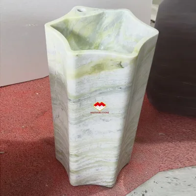 Luxury Modern Irish Green Marble Pedestal Sinks Freestanding Eco-Friendly Bathroom Basins for Villa Hotel