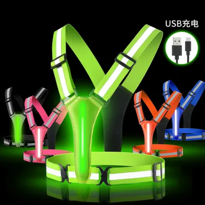 High Visible Cycling Reflective Belt Straps USB Rechargeable Safety LED Night Running Reflective Vest Chalchalreflec