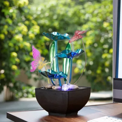 Trending USB Powered Desktop Waterfall with Ambient Lighting and Lotus Decor