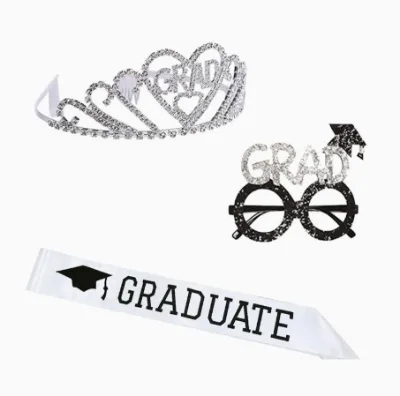Bling Rhinestone Cosplay Crown Tiara Glasses Birthday Anniversary Decoration Happy Graduation  Satin Sash Party Accessories