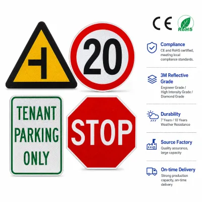 Reflective Aluminum Traffic Parking Sign Set Roadway Triangle Signs Intersection Warning 20 Speed Limit Stop Tenant Parking Only