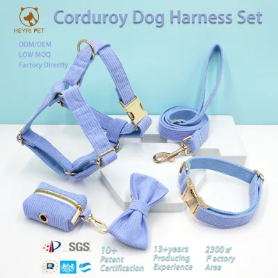 Comfort Corduroy Dog Collar Harness Leash Set with Poop Bag Holder,Smooth Fabric Collar Dog Leash Dog Harness for Daily Walking