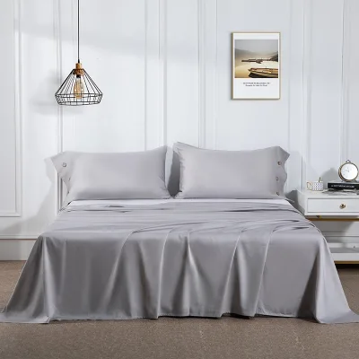 Full Size Solid Color 3Pcs Bedding Set Sweat Absorbing Breathable Bed Sheet Pillowcases Soft 100% Egyptian Cotton Flat Sheet