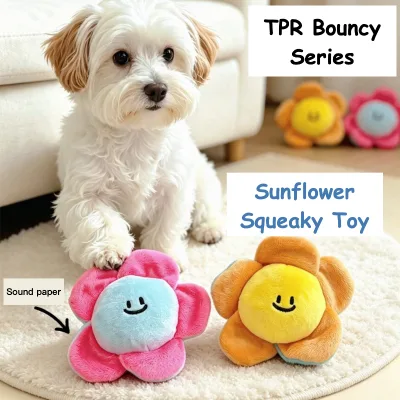 TPR Squeaky Bouncy Toy Sunflower Sound Paper Dog Toy Durable Diameter 6cm Pink Orange