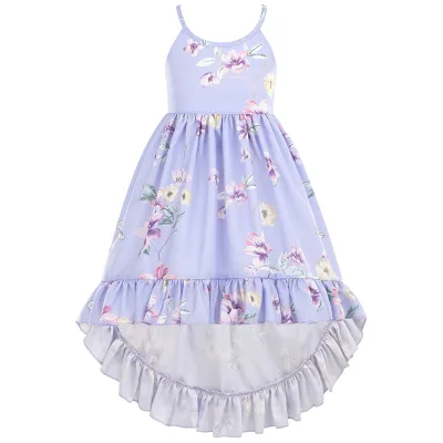 Summer Backless Sleeveless Cute Vintage Little Girl Dress Daily Frock Customized Pattern Dresses for Kids