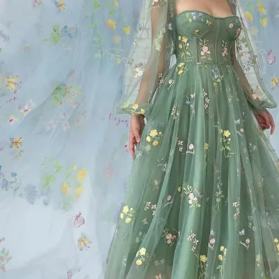 Tejidos Jacquard Flores Femeninas Tulle Floral Fabric Embroidery Plant Pattern Spring Tulle Lace Fabric for Women Skirt Dress