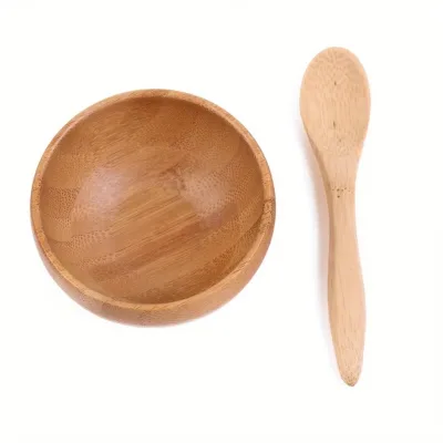 Small wooden bowls for skincare Eco Enviroment wooden cosmetic mask mixing bowl spoon set for Women wood mixing bowl skincare