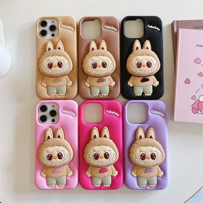 Latest Hot Selling for iphone 16 Silicone case Cute 3d Cartoon Stretch Bracket Phone Covers Designer Custom Labubu Phone case