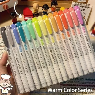 15pcs Warm Color Dual Tip Highlighters Fluorescent Marker Pen for Coloring & Underlining Broad Fine Tips Dual-Ended Highlighter