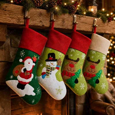 2026 Winter Party Xmas Decorations 18" Christmas Stocking Large Size Santa Snowman Reindeer Xmas Character Stockings