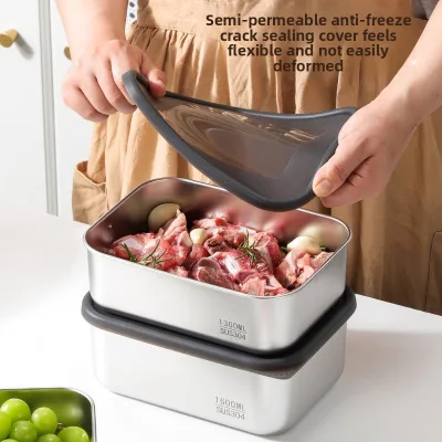 European-standard 304 Stainless Steel Square Modern Minimalist Food Storage Container Airtight Leak-proof Silicone Lid