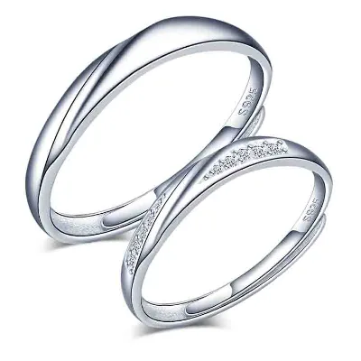 925 Silver Resizable Couple Rings for Men and Women Romantic Style for Wedding Party and Anniversary