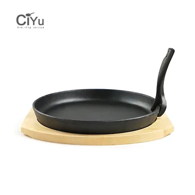 Custom Logo 22/25cm Round Korean Style Dismountable Handle Steak BBQ Grill Pan Fryer Skillet Cast Iron Frying Pan
