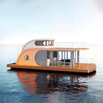 Luxury Customized New Modern Leisure Floating Houseboat Tiny Prefab Hotel Aluminum Boathouse Outboard Engine