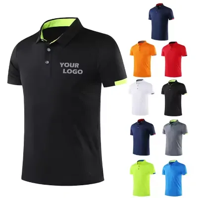 100% Polyester 180g Quick Dry Sports Polo Casual Printed Square Knitted Solid Moisture Wicking Anti-Wrinkle Custom Logo Possible