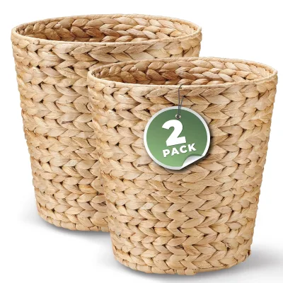 Wicker Rattan 3Gallon 2Pack Bathroom Bedroom Office Decorative Trash Cans Waste Storage Basket