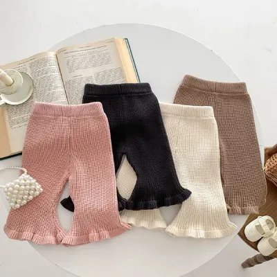 Fall Children's Clothes Girls Candy Color Knitted Bottoms Girls Baby Style Casual Pants Leggings