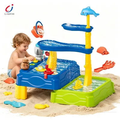 Chengji Children Sand Water Tables Summer Toy Animal Sprayers Dual Sand Water Basin Umbrella Outdoor Water Play Table for Kids