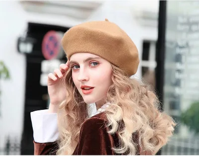 Berets-EA106 100% Wool Beret Hats Custom Mens Ladies Cute Vintage Berat Hat
