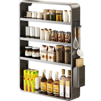 Minimalist Non-Folding Waterproof Square Metal Kitchen Wall Mounted Adjustable Seasoning Organizer Storage Rack