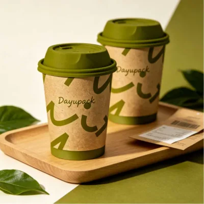 High Quality Double Wall Paper Cup with Leather Straw Custom Logo Printing Heat-Resistant Wedding Gift Cup Different Colors