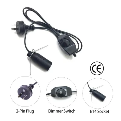 Customizable Color Black E14 220V AU Salt Lamp Power Cord With Dimmer Switch