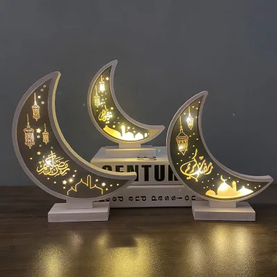 Wooden LED Ramadan Lantern Party Decorations Eid Islamic Muslim Desk Lamp Gifts Home Decoration fairy Lights Decorative Lamp
