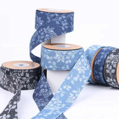 Double-sided Bouquet Leaf Printed Polyester Ribbon DIY Handmade Butterfly Bow Headband Hair Tie Flower Christmas Wedding