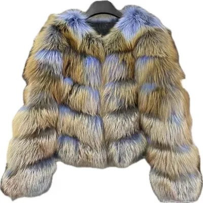 Red Fox Fur Jacket Winter Warm Women Fox Fur Jacket Round Neck Fur Coat Ladies Outerwear