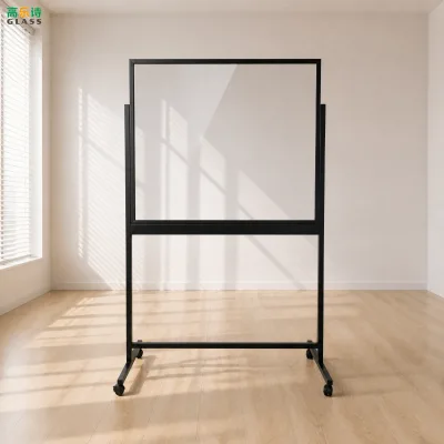 Conference Room Rolling Glass Whiteboard 4mm Tempered Glass  Lockable Caster Stand Full-Length Pen Tray Aluminum Alloy Frame