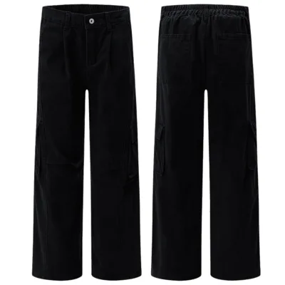 Autumn Men's Retro Style High Street Casual Pants American Vintage Overalls Vibe Old Faded 100% Cotton Elastic Waist Loose