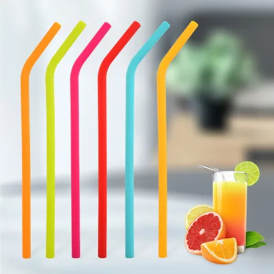 Multipurpose Multiple Color Reusable Silicone Straws Long Flexible Silicone Drinking Straws with Cleaning Brushes for Tumblers